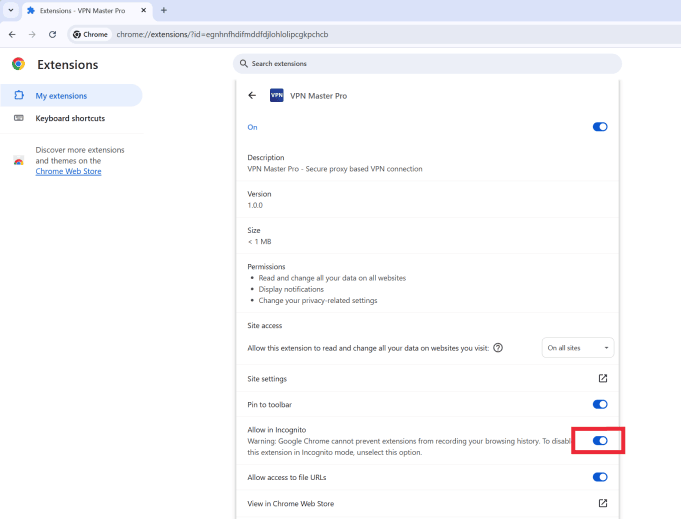 Chrome allow incognito