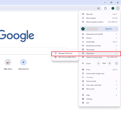 Chrome three dots menu