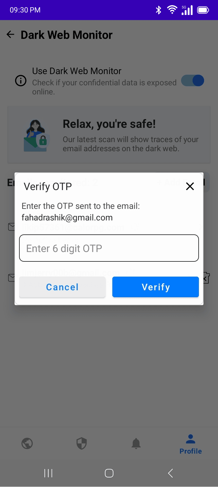 Verification code input