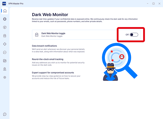 Dark Web Monitor toggle
