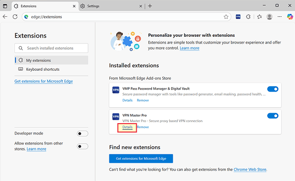 Chrome extension details