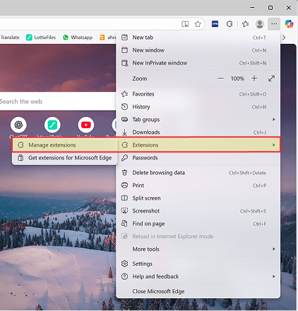 Chrome three dots menu