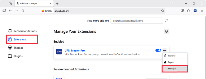 Firefox extension details