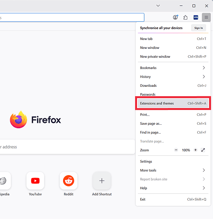 Firefox three lines menu