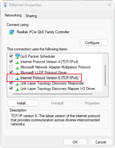 Network adapter properties