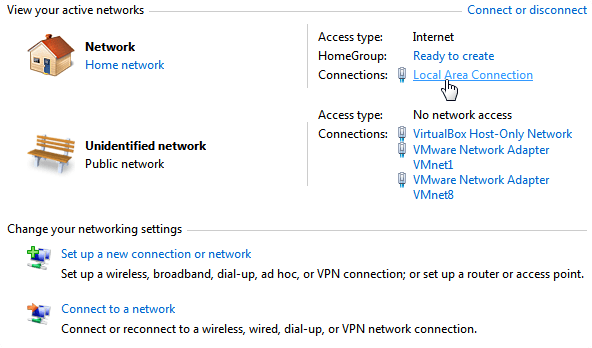 Control Panel Network and Sharing Center