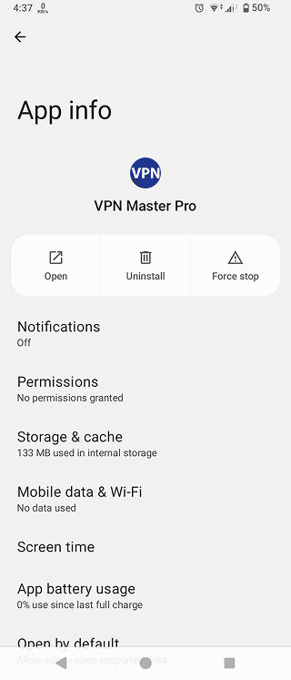 Uninstalling the app on Android
