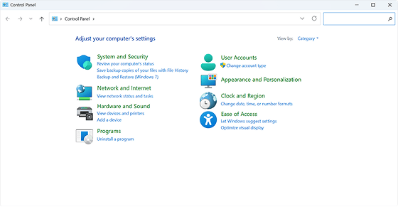 Control Panel Programs and Features link
