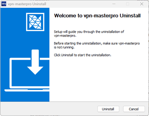 Uninstall dialog for VPN Master Pro